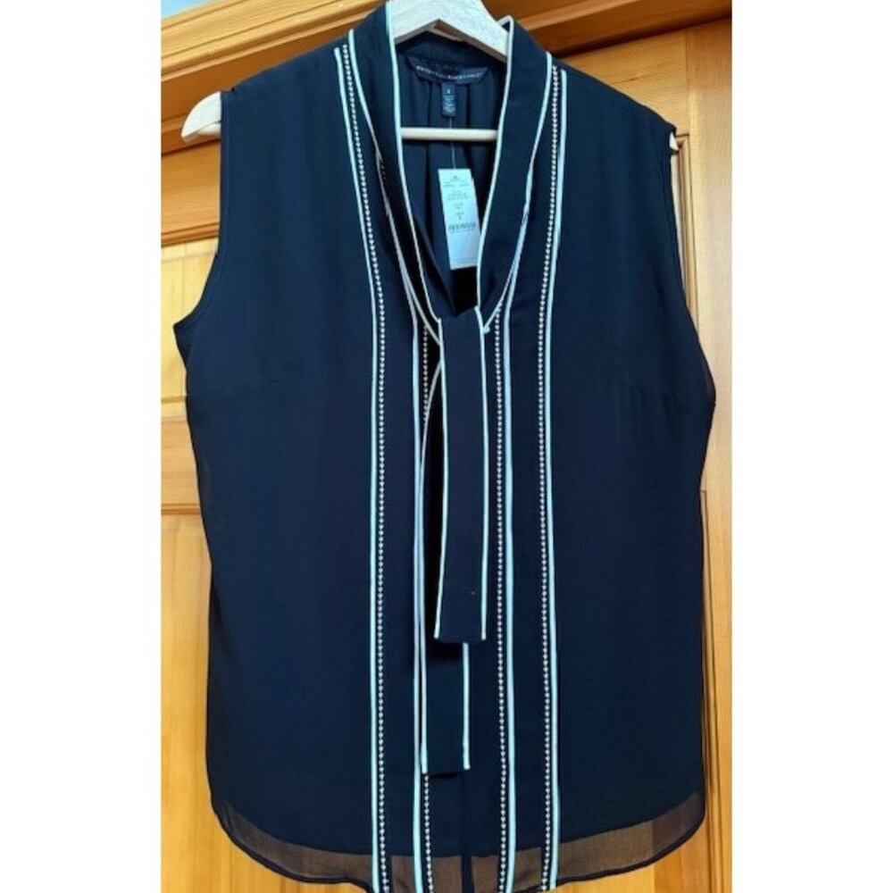 WHBM Sheer Black Sleeveless Top with Tie